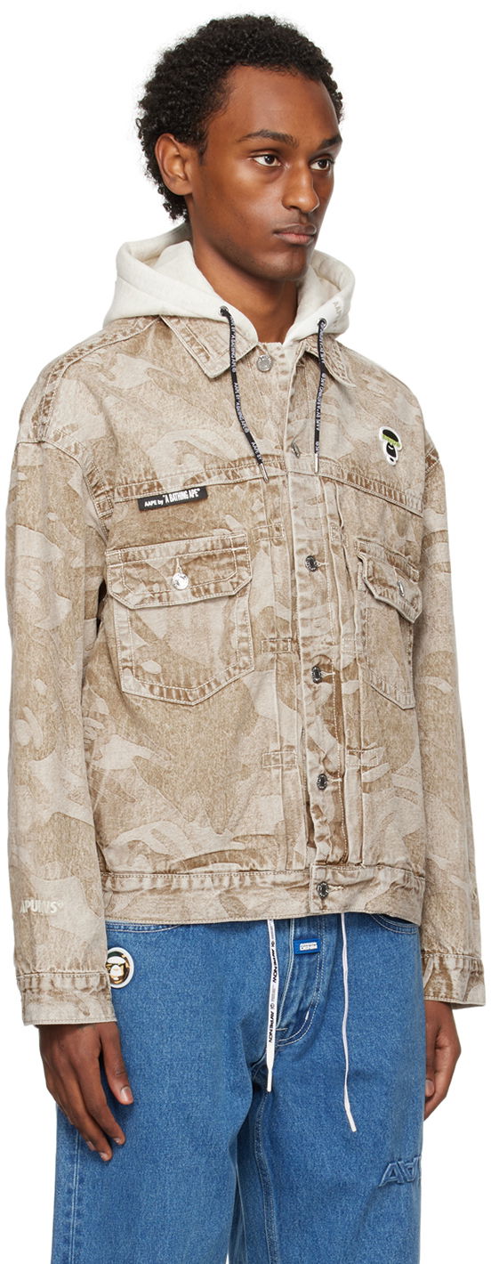 Jakke AAPE by A Bathing Ape AAPE by A Bathing Ape Lightweight Denim Jacket with Hood Beige | AAPLJM7588XXLBGX, 1