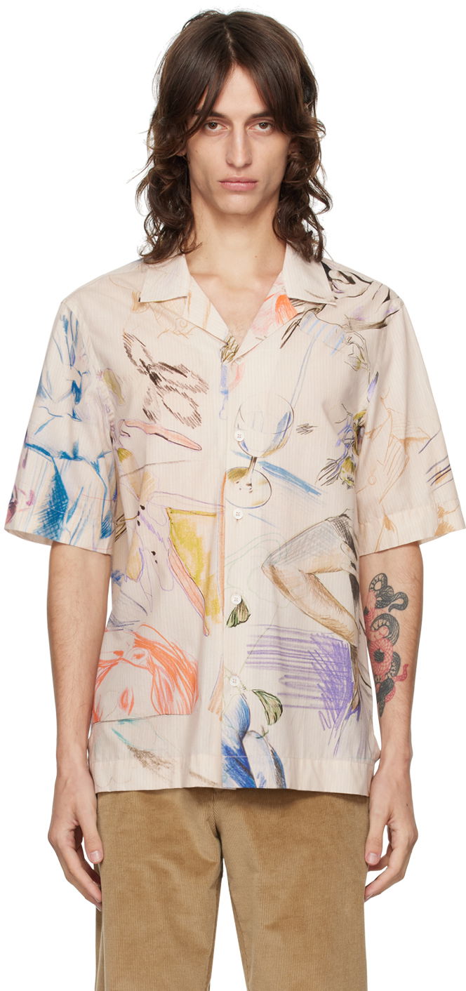 Skjorte Paul Smith Paul Smith Printed Short Sleeve Shirt Beige | M1R-905U-N02442-92