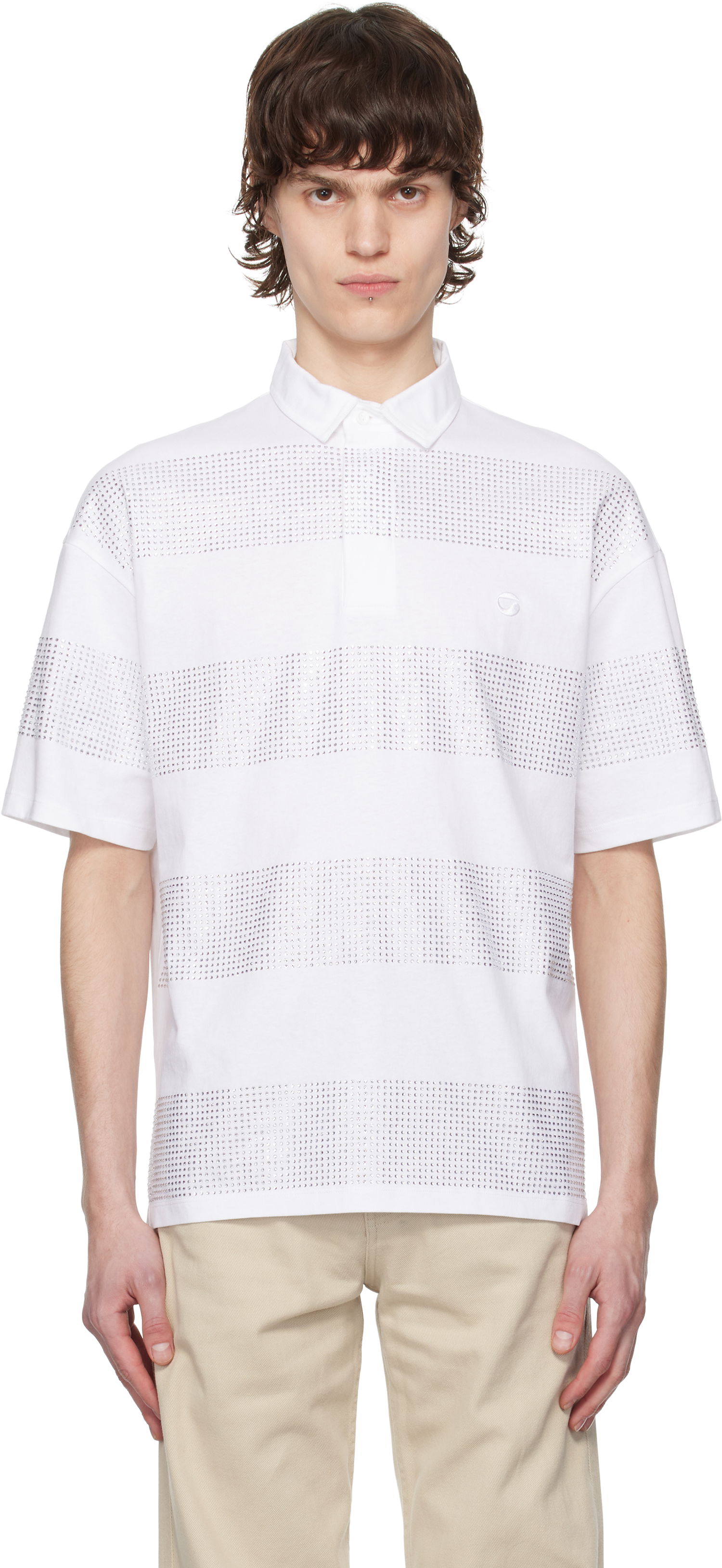 Polo skjorte Coperni Coperni Crystal Striped Polo Hvid | COPJS117CRF5026MEN, 0