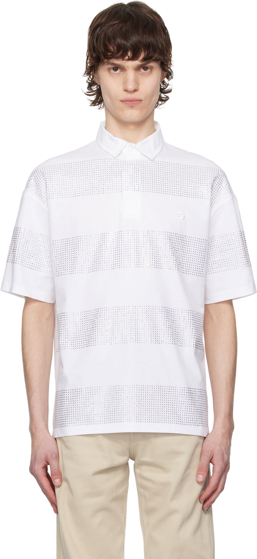 Polo skjorte Coperni Coperni Crystal Striped Polo Hvid | COPJS117CRF5026MEN