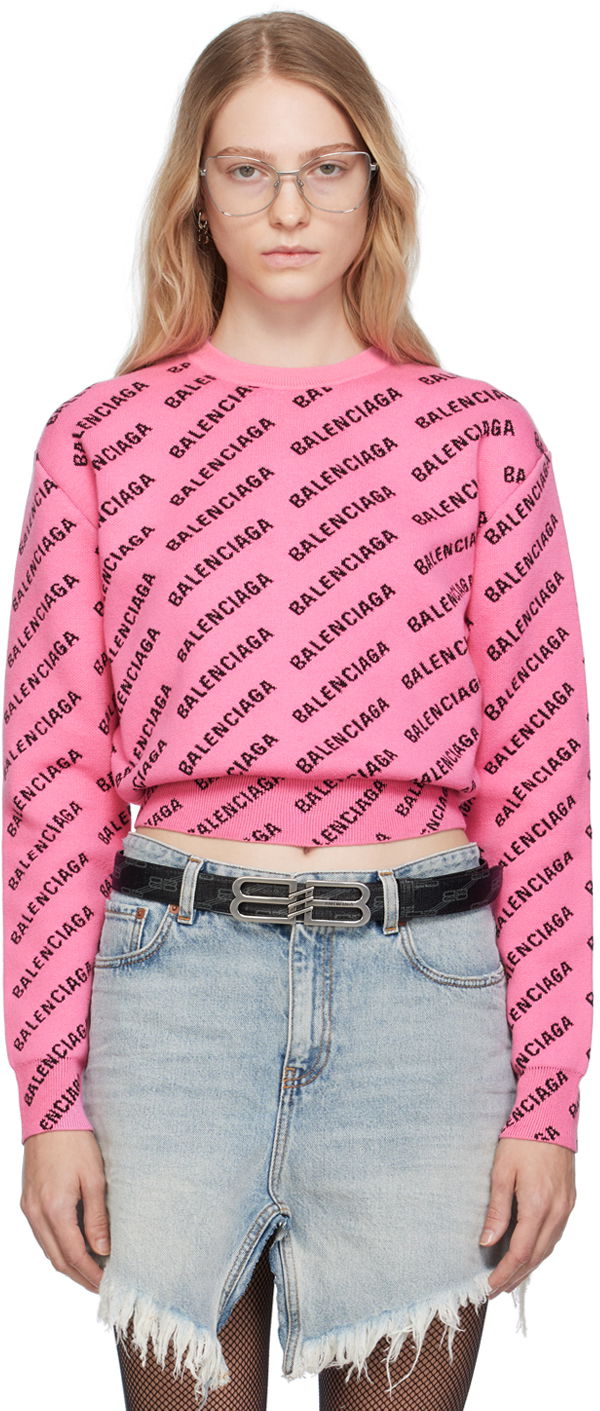 Sweater Balenciaga Mini Allover Sweater Lyserød | 704421 T3233, 0