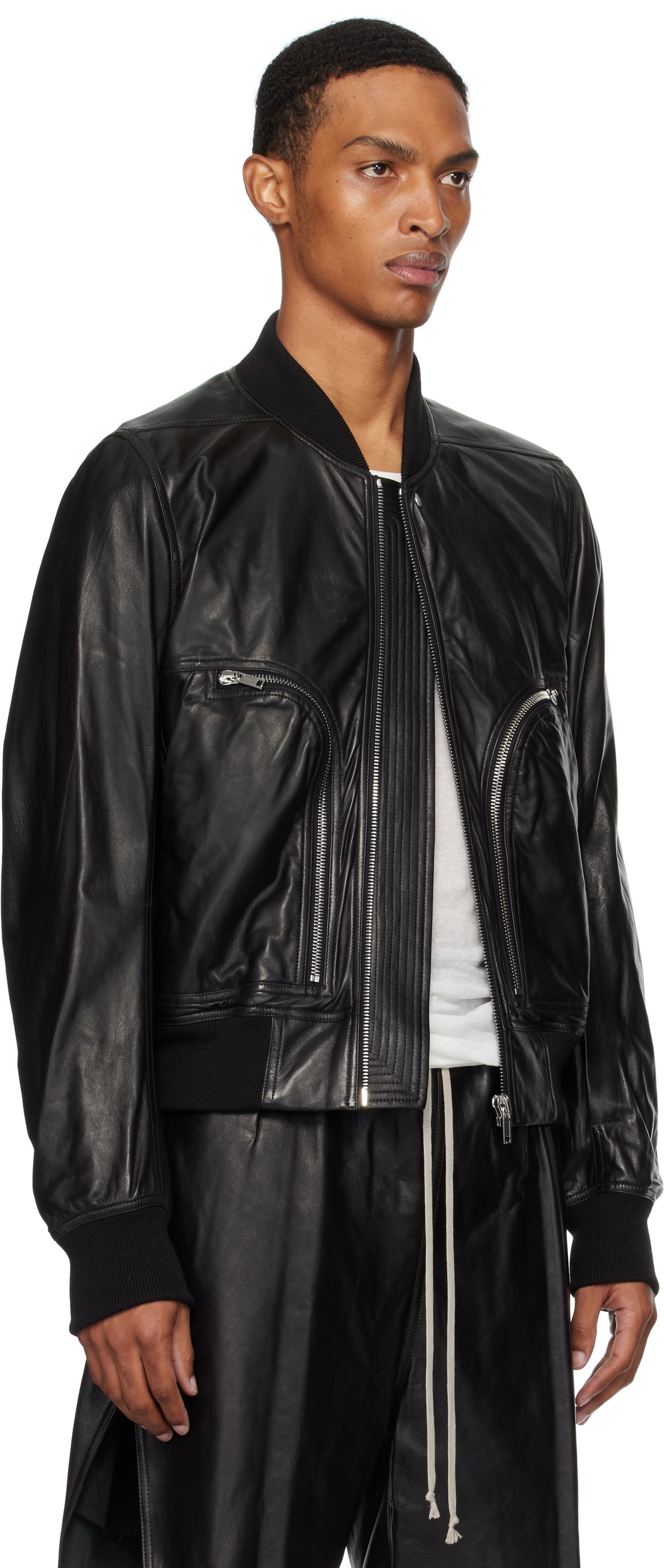 Bomberjakke Rick Owens Rick Owens Bauhaus Flight Leather Bomber Jacket Sort | RU02E1749 LBY, 1
