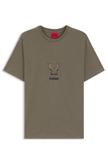 T-shirt BOSS HUGO Embroidered Logo Cotton-Jersey T-Shirt Grøn | 50549154