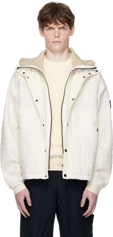 Jakke Stone Island Stone Island Quilted Crinkled Reps Hooded Jacket Hvid | K2S15 4100023 S0186, 0