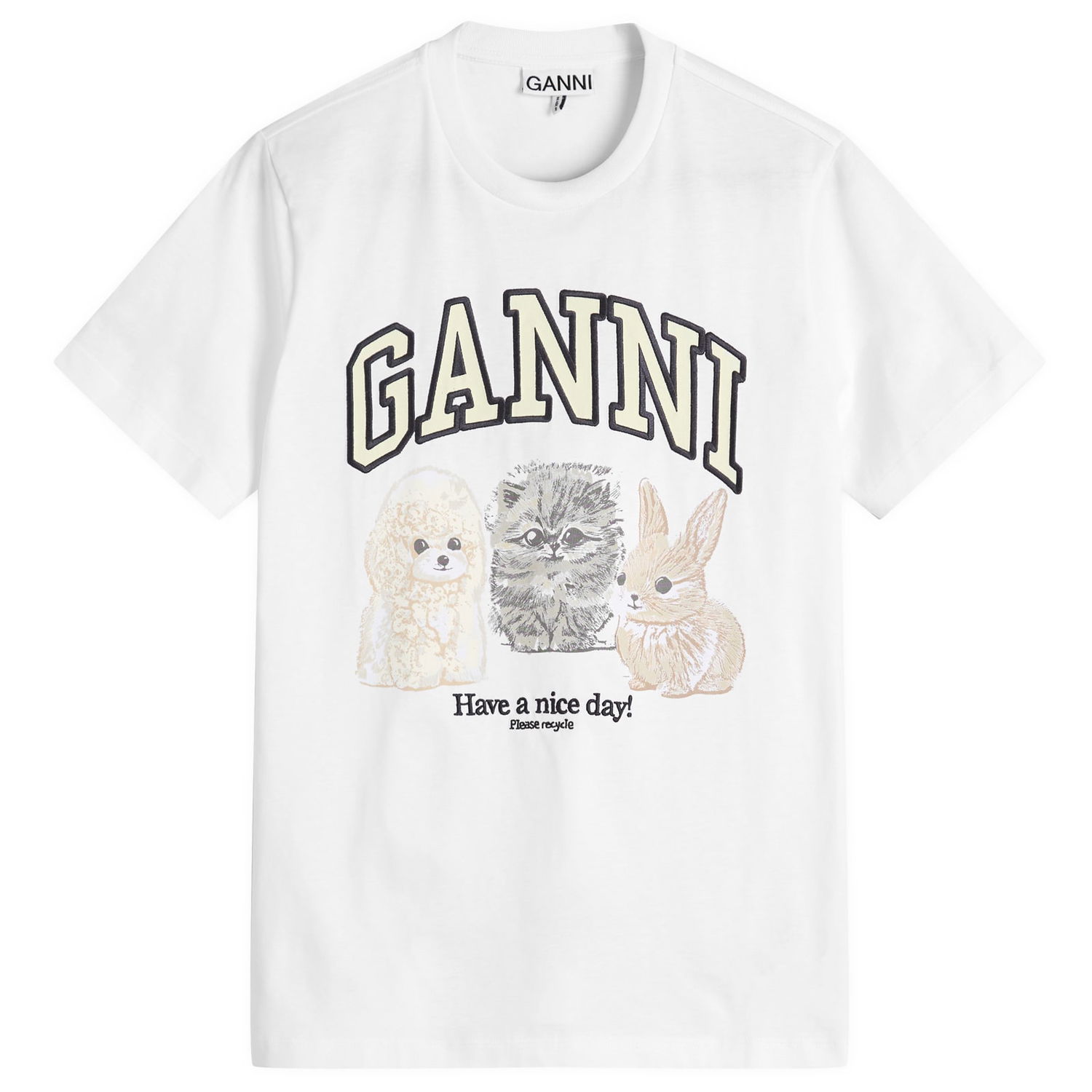 T-shirt GANNI Animals Relaxed T-Shirt, Size Large, GANNI Hvid | T4237-151, 0