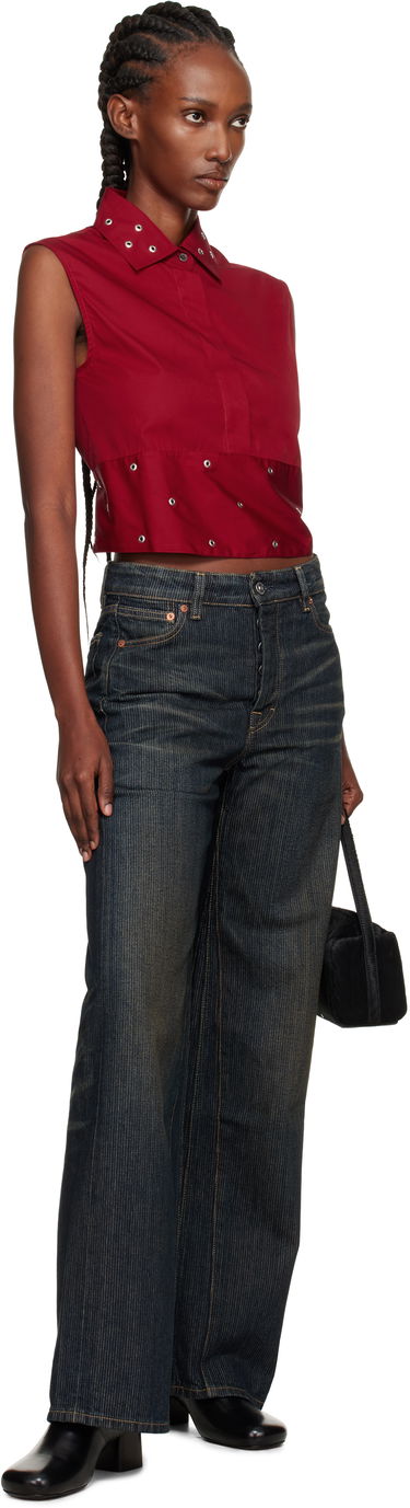 Crop top OUR LEGACY Sleeveless Collared Eyelet Crop Girdle Top Rød | W4252GLR, 3