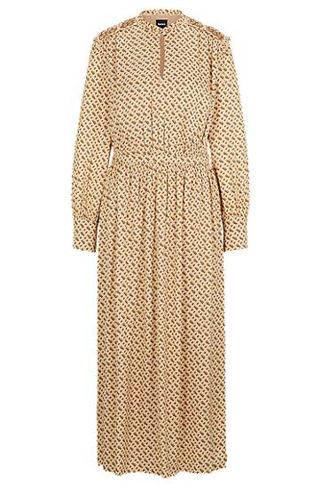Kjole BOSS Monogram Print Silk-Blend Dress Beige | 50509345, 0