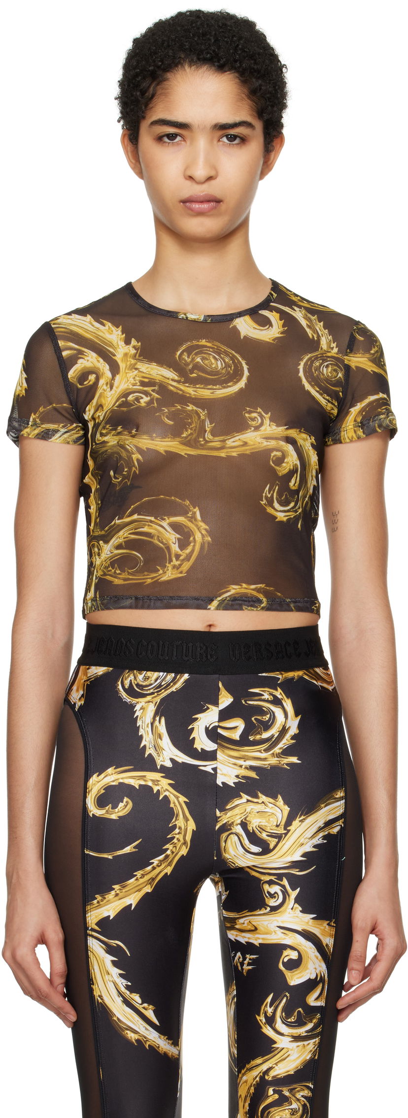 Crop top Versace Couture Mesh Crop T-shirt Sort | E77HAH6A2_EJS398
