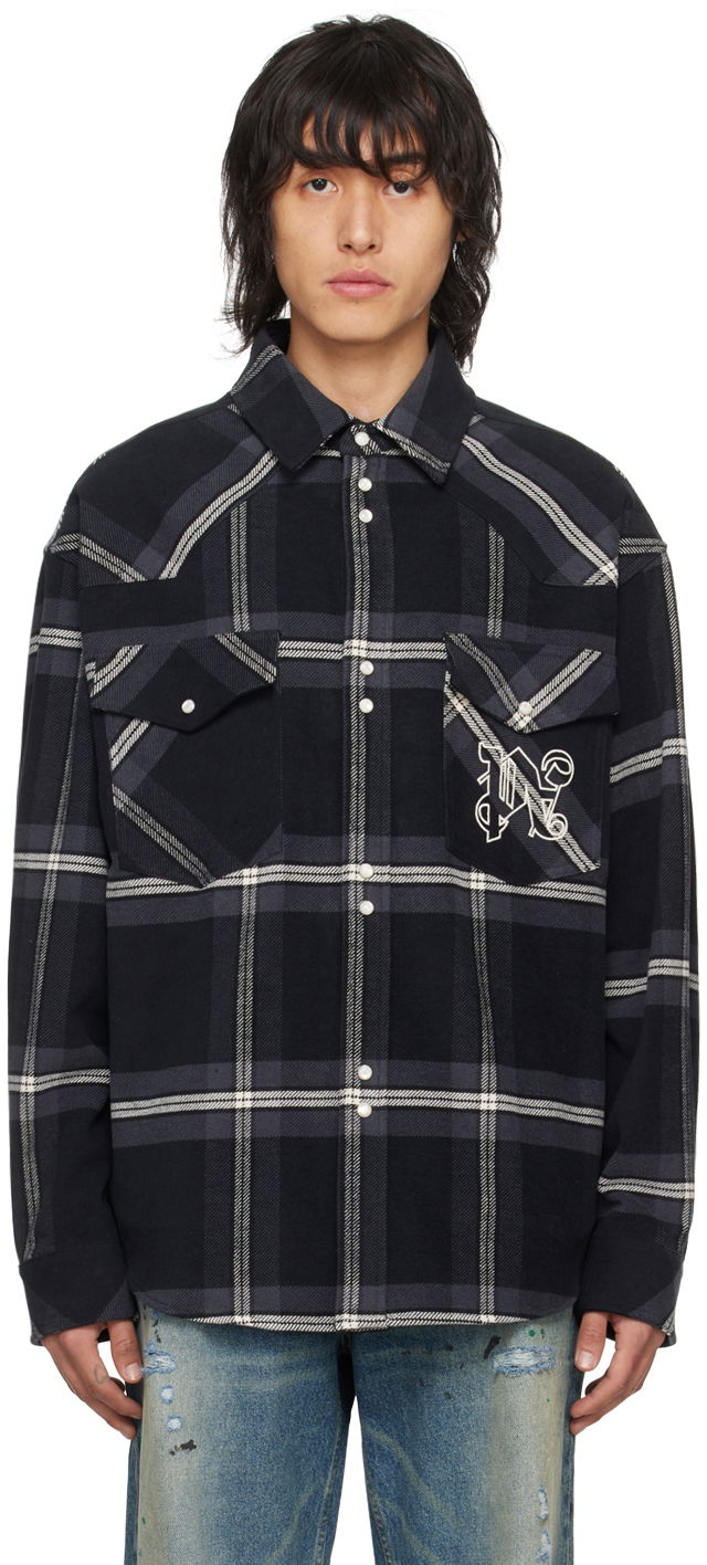 Skjorte Palm Angels Monogram Check Shirt Sort | PMES023R24FAB0011103