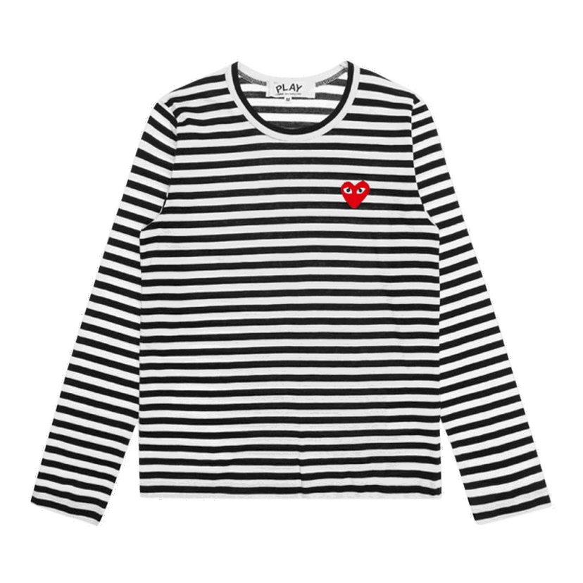 T-shirt Comme des Garçons PLAY Striped Long Sleeve T-Shirt with Red Heart Logo Flerfarvet | AZ T163 051 1