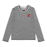 PLAY Striped Long Sleeve T-Shirt with Red Heart Logo