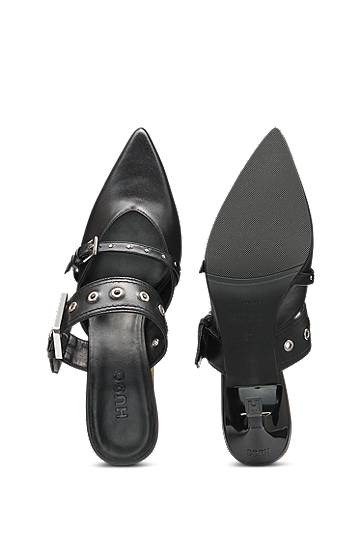 Tilbehør BOSS Nappa Leather Mules with Buckled Straps Sort | 50536401, 1