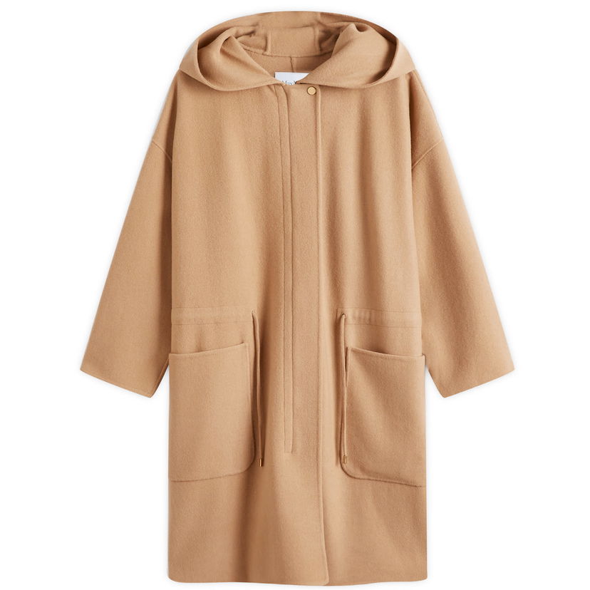 Frakker Max Mara Max Mara Miele Hooded Coat, Size Large Beige | 2511901021600-Camel