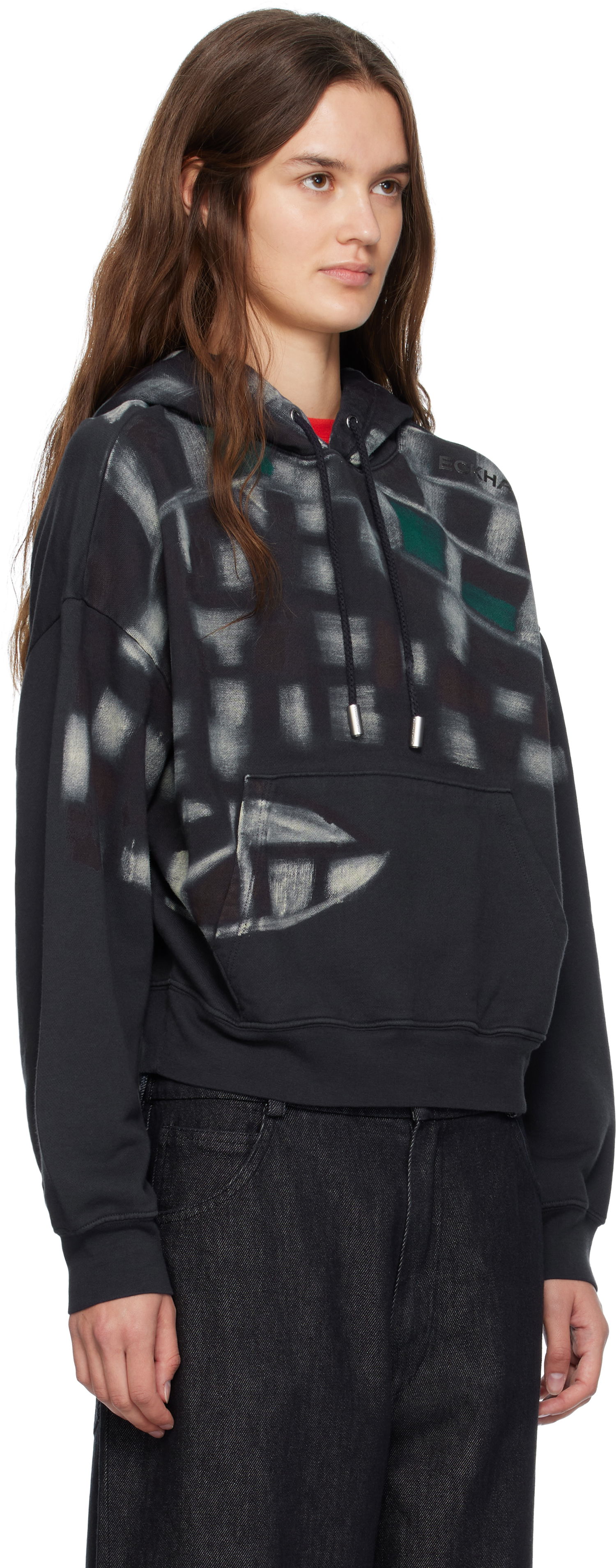 Sweatshirt Eckhaus Latta Eckhaus Latta Garment-Dyed Printed Hoodie Sort | 251-EL-PF25-P -, 1