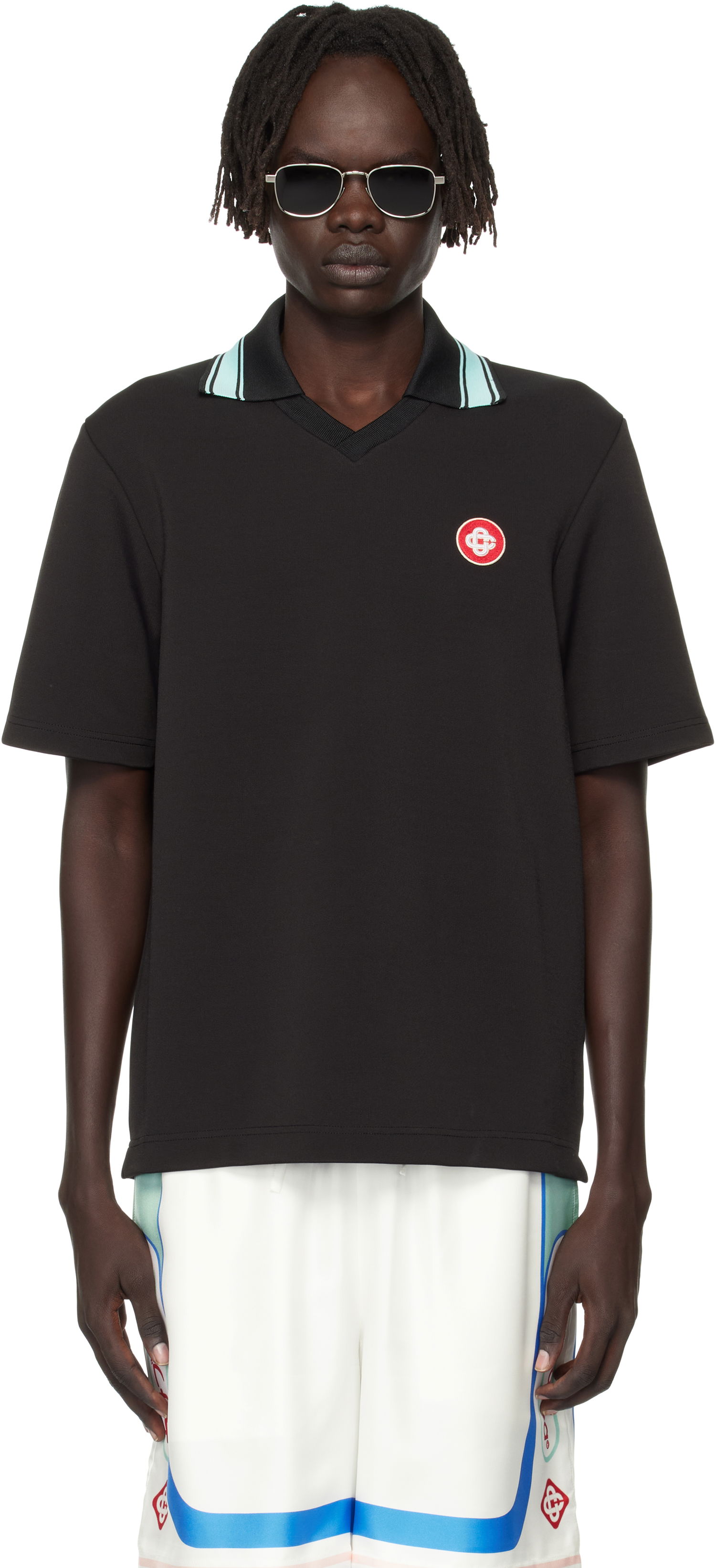 Polo skjorte Casablanca Casablanca Double V-Neck Short Sleeve Polo Sort | MPF25-JTP-381-01, 0