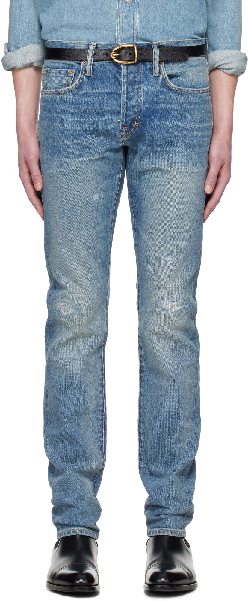 Jeans Tom Ford TOM FORD Selvedge 'Rip And Repair' Straight Fit Jeans Blå | DPH001-DMC060S25