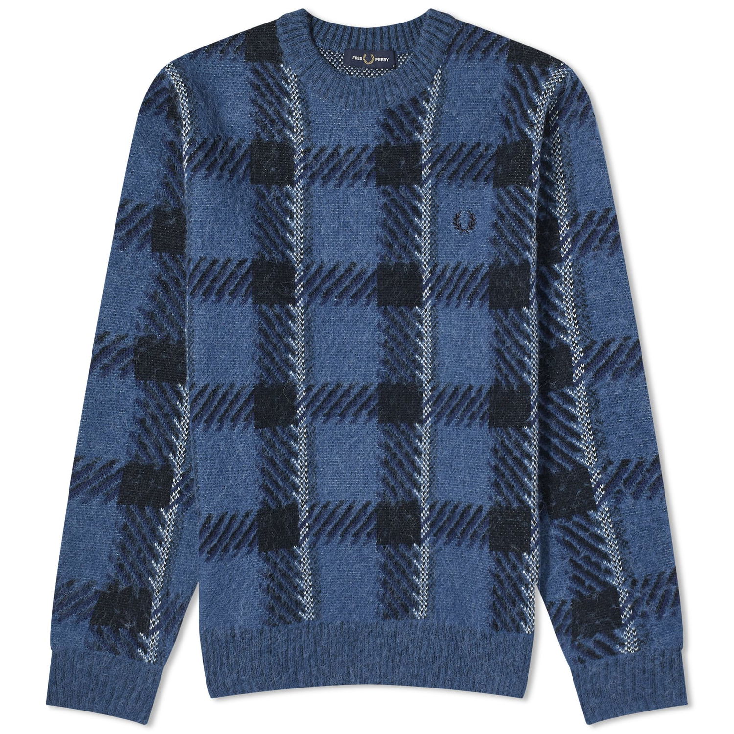 Sweater Fred Perry Glitch Tartan Crew Jumper Mørkeblå | K6532-963, 0