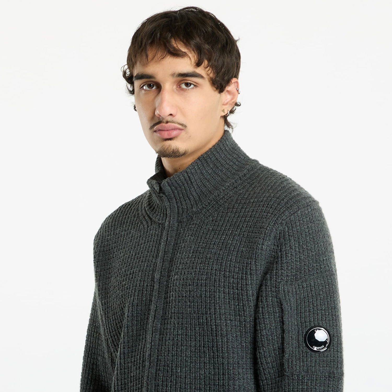Sweater C.P. Company Lambswool Grs Full Zip Sweater Dark Shadow Grey Grå | 19CMKN131A110149A-978, 1