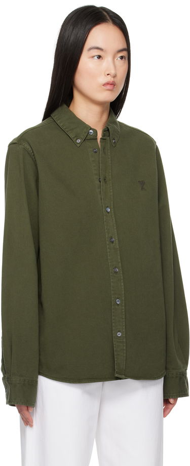 Skjorte AMI AMI Cotton Button-Down Ami de Coeur Shirt Bourgogne | USH060.DE0054, 4