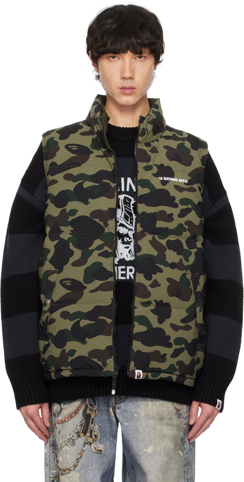 Vest BAPE Camo Reversible Down Vest Grøn | 001DNK801012M
