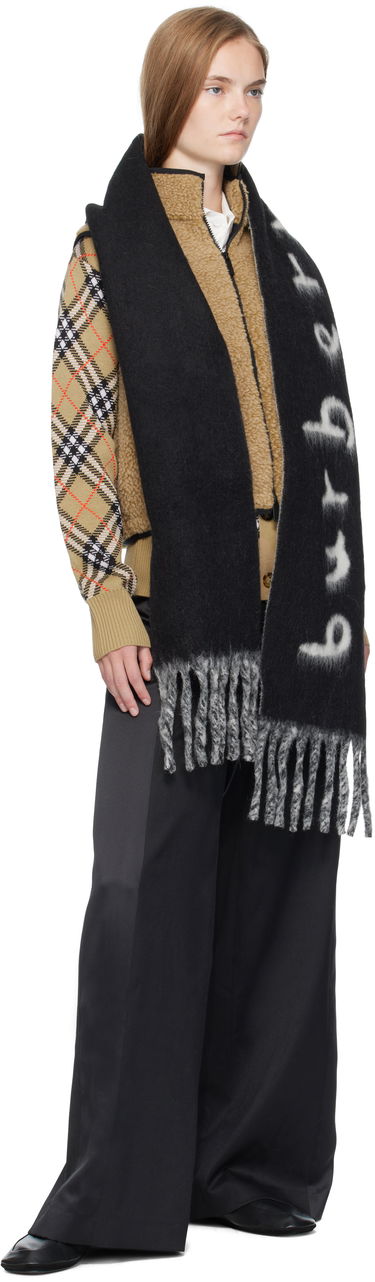 Tørklæde Burberry Burberry Alpaca Wool Blend Logo Scarf Sort | 8114081, 2