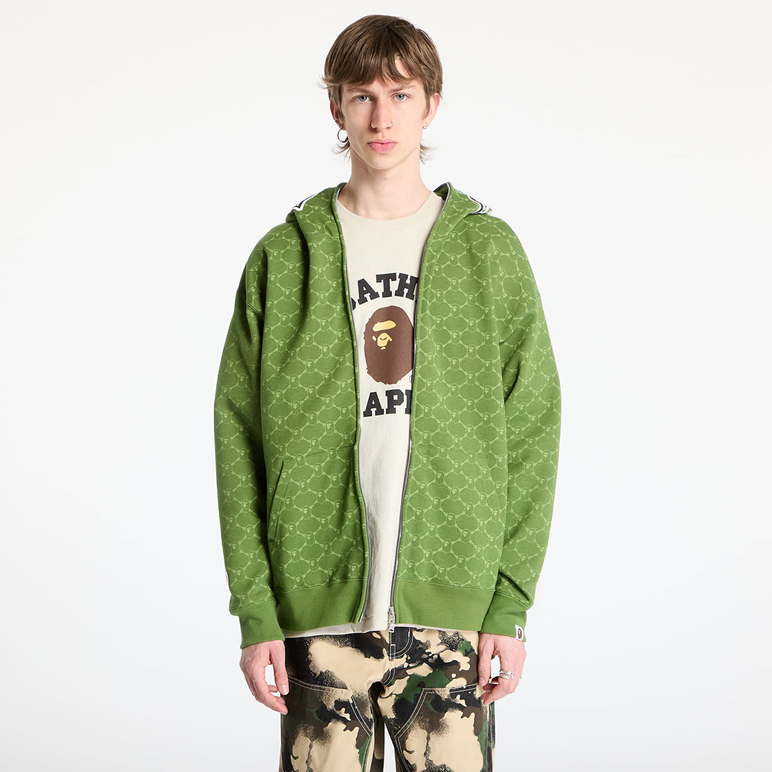 Sweatshirt BAPE A BATHING APE College Monogram Relaxed Fit Shark Full Zip Hoodie Grøn | 001ZPL301314MGRN, 0