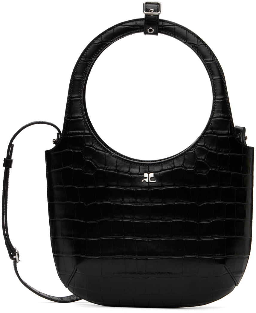 Skuldertaske Courrèges Croc-Stamped Leather Shoulder Bag Sort | 224GSA102CR0060, 0