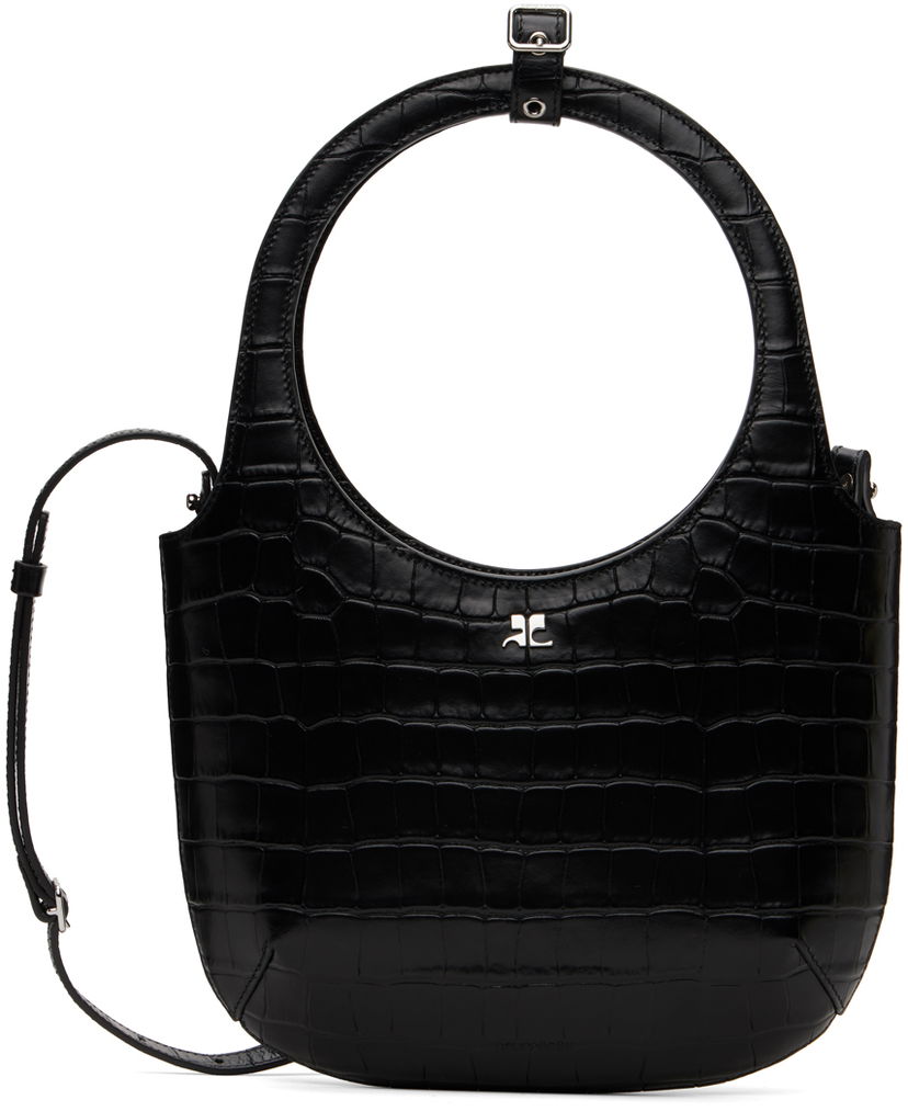 Skuldertaske Courrèges Croc-Stamped Leather Shoulder Bag Sort | 224GSA102CR0060