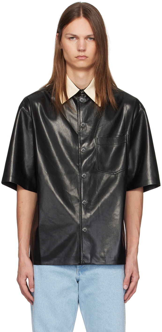 Skjorte Nanushka Black Aksel Faux-Leather Shirt Sort | NM24PFSH01999