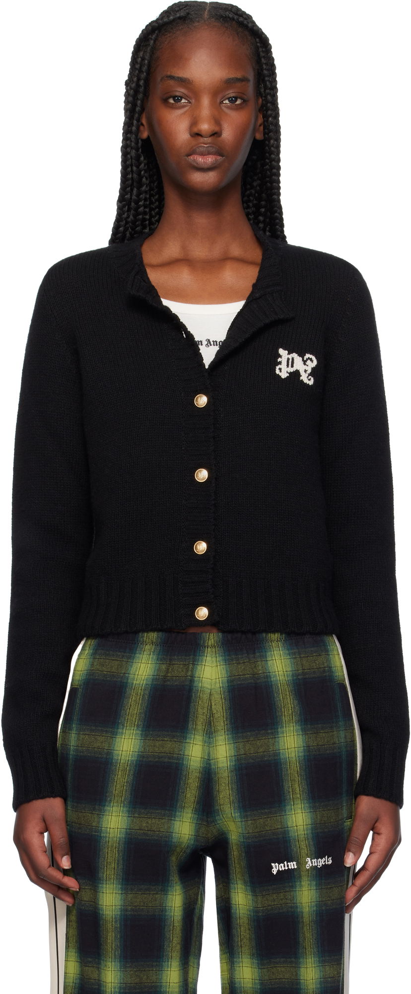 Sweater Palm Angels Cardigan Sweater Sort | PWHB020F24KNI0011003