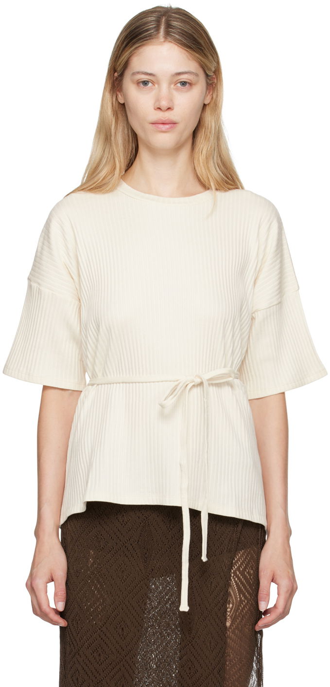 Sweater Baserange Baserange Shaw Tie-Waist T-Shirt Hvid | FSHT-RIB-000