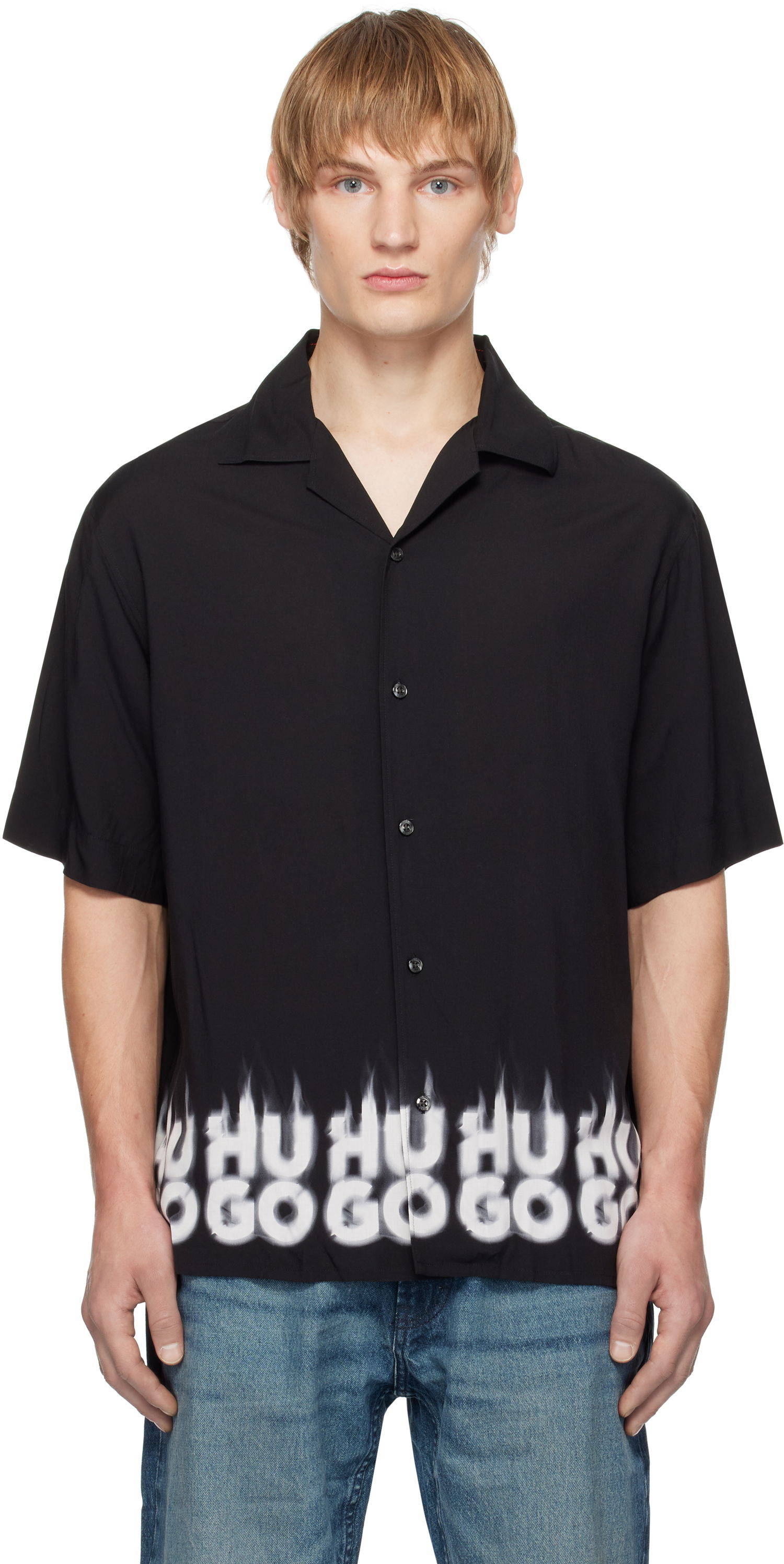 Skjorte BOSS Oversized Smoke Logo Print Shirt Sort | 50534254, 0