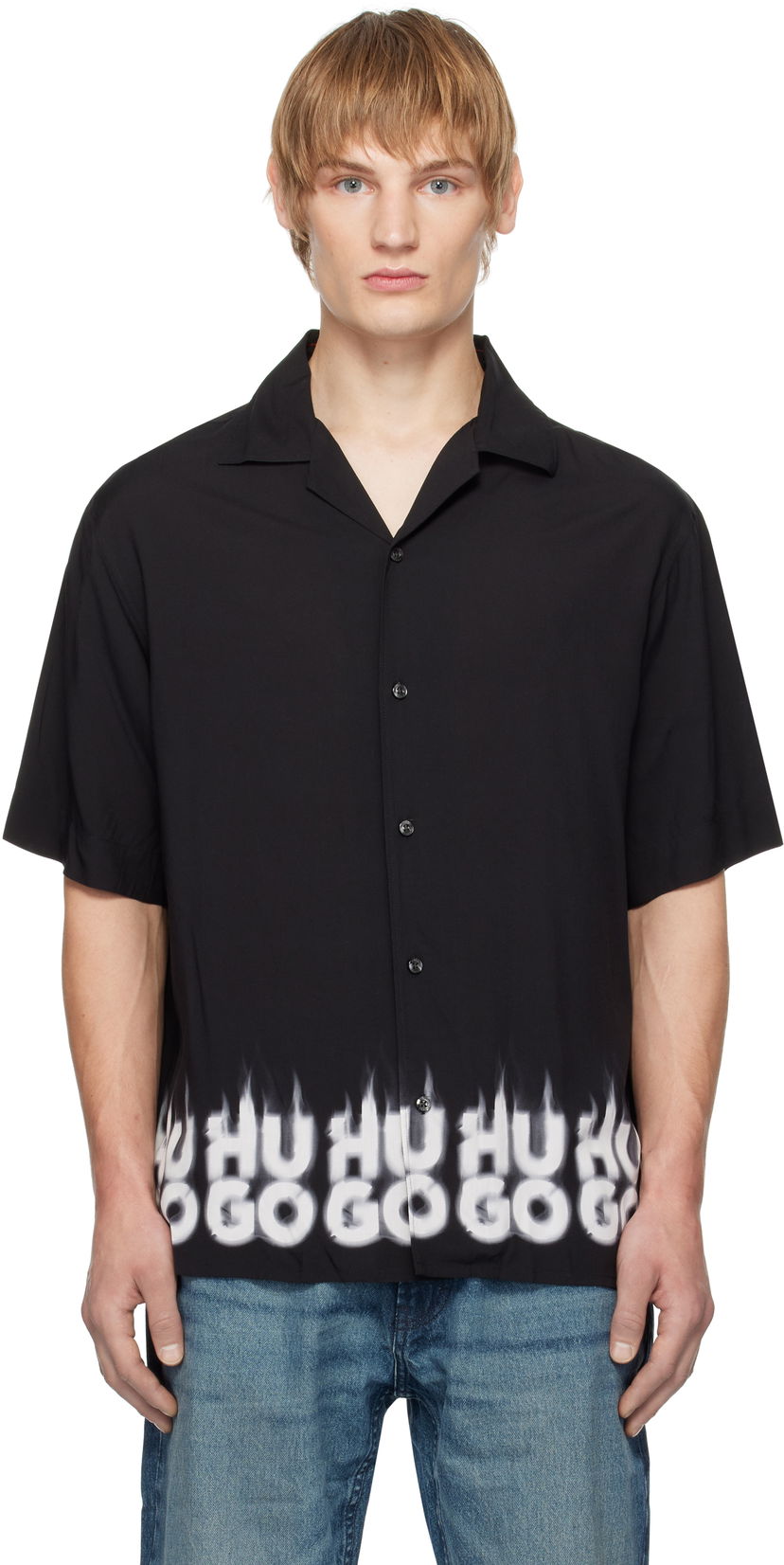 Skjorte BOSS Oversized Smoke Logo Print Shirt Sort | 50534254