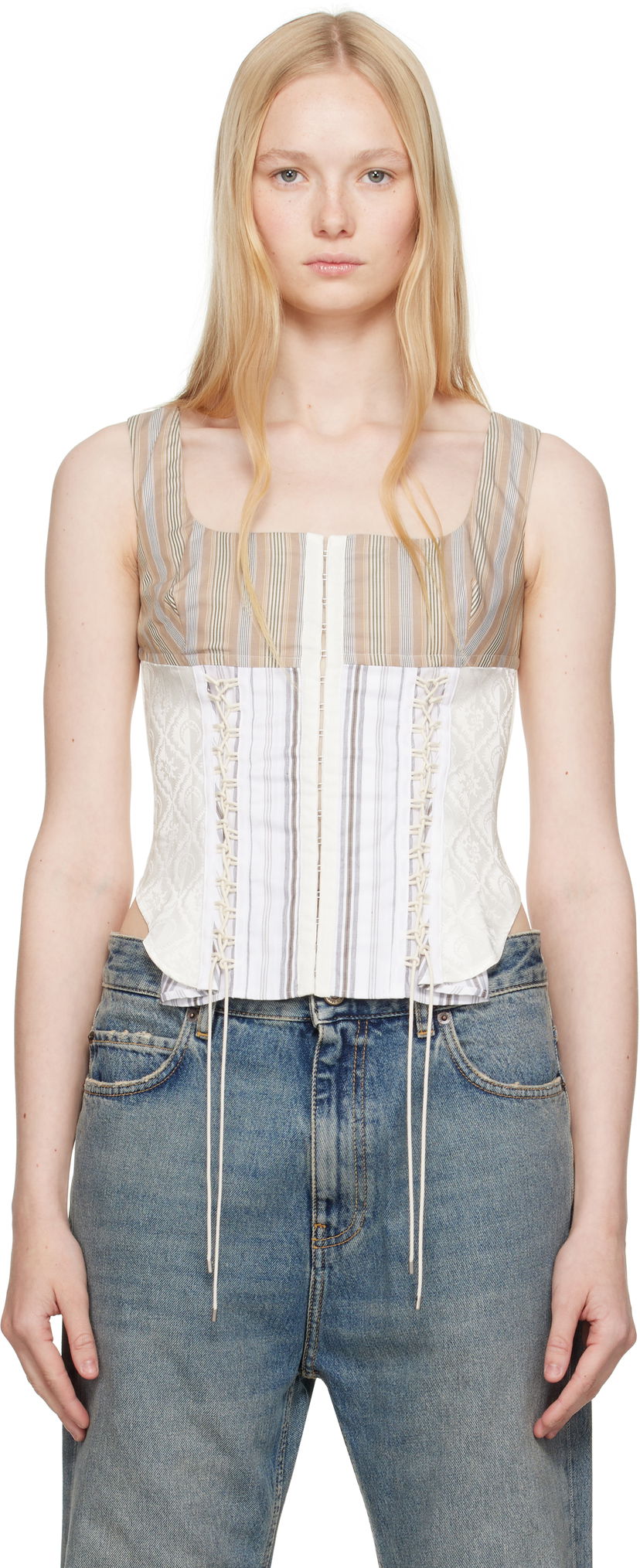 Tanktop Marine Serre Marine Serre Striped Poplin Bustier Top Hvid | WTO410A DWOV0061