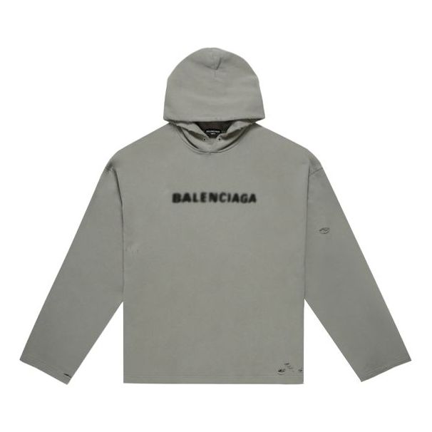 Sweatshirt Balenciaga Blurred Logo Distress Hoodie Grøn | 661711TKVD68174