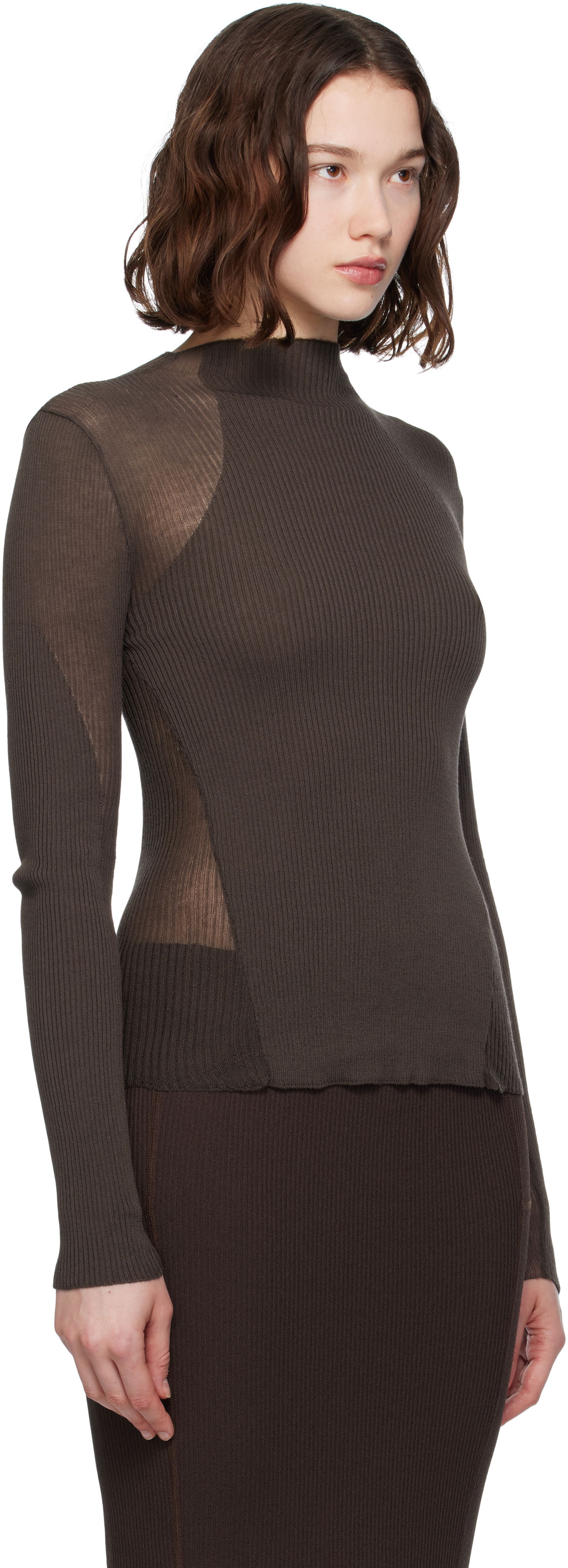 Sweater ROA Sheer Knit Sport Top Brun | RBWW042YA18, 1