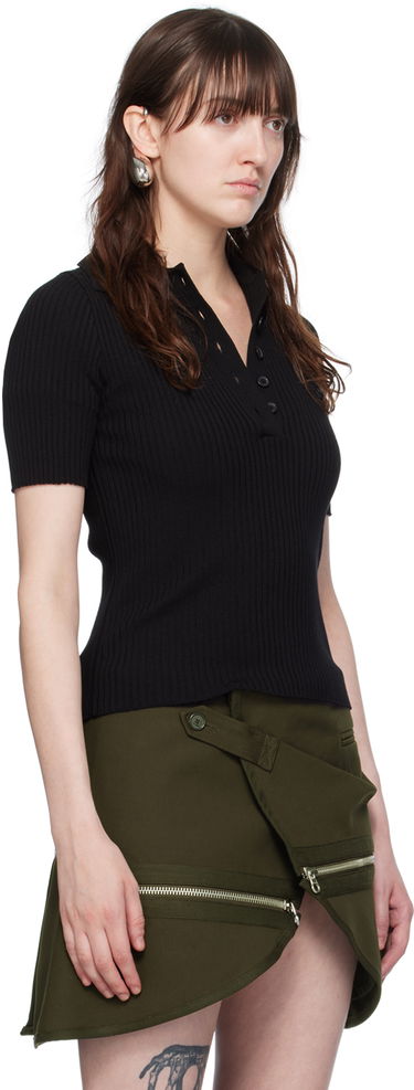 Polo skjorte Courrèges Courrèges Ribbed Knit Polo Shirt Beige | VESMPO029FI0001, 4
