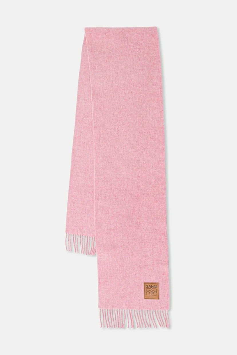 Tørklæde GANNI Double Face Wool Solid Smooth Scarf Lyserød | A6942