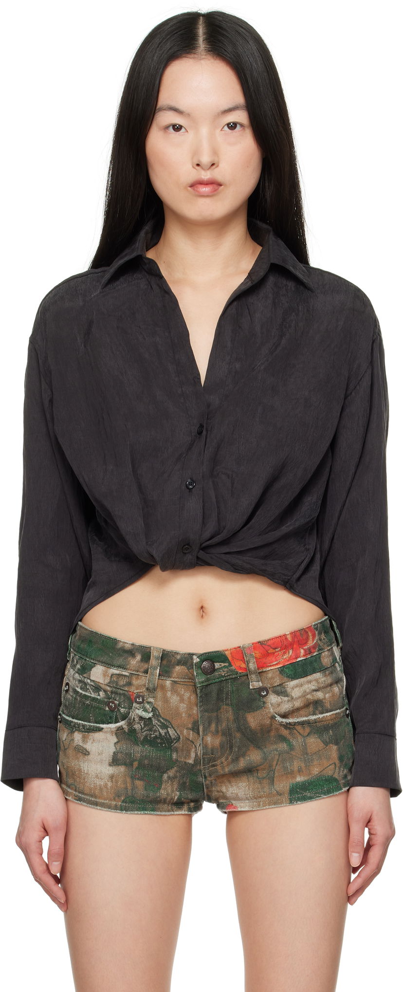 Skjorte R13 R13 Twisted Front Shirt Sort | R13WR382-R510A