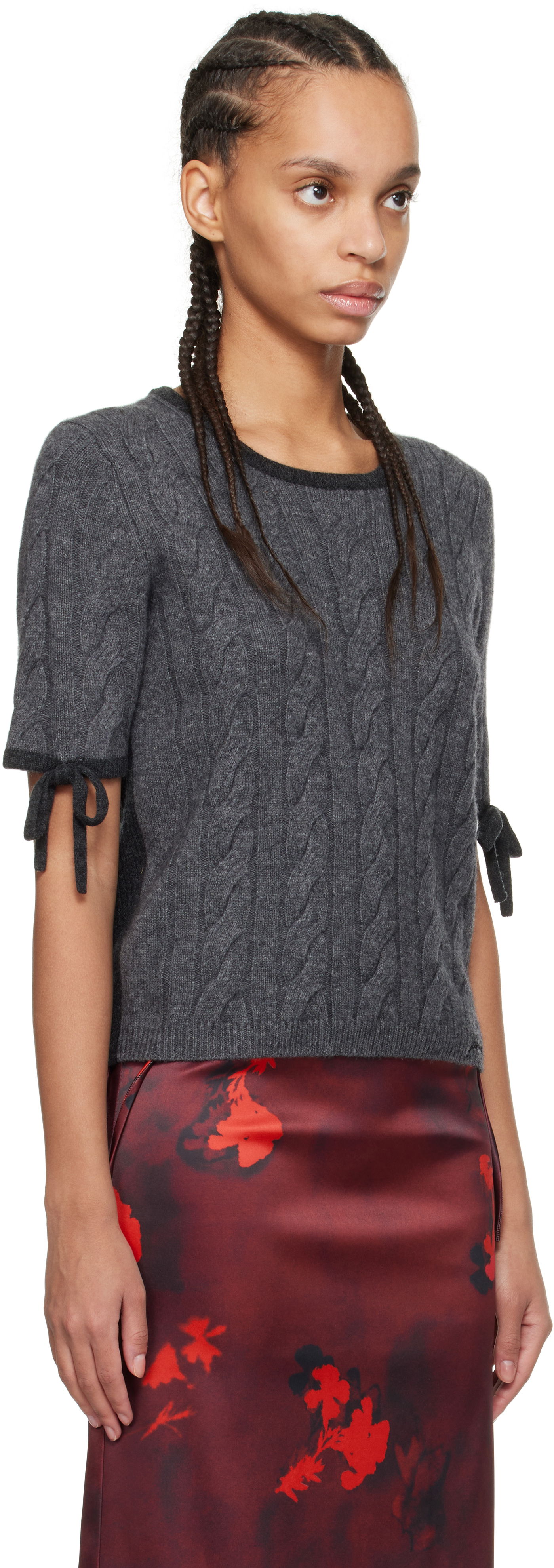 Sweater GANNI Ganni Cashmere Blend Tie Sleeve Sweater Grå | K2422, 1