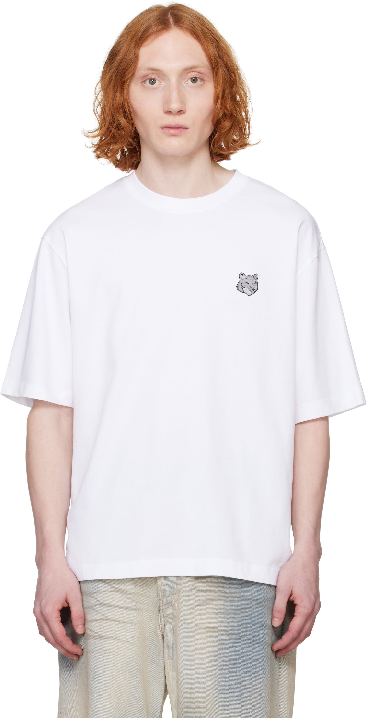 T-shirt MAISON KITSUNÉ Maison Kitsuné Fox Head Patch Oversize T-Shirt Hvid | OM00128KJ0119, 0