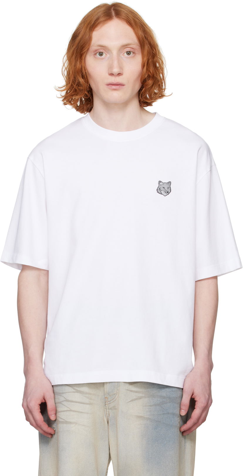 T-shirt MAISON KITSUNÉ Maison Kitsuné Fox Head Patch Oversize T-Shirt Hvid | OM00128KJ0119