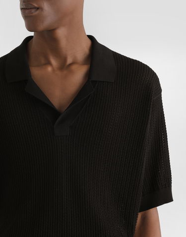 Polo skjorte Dolce & Gabbana Dolce & Gabbana Short-Sleeved Openwork Polo Shirt Sort | GXZ63TJBCFMN0000, 3