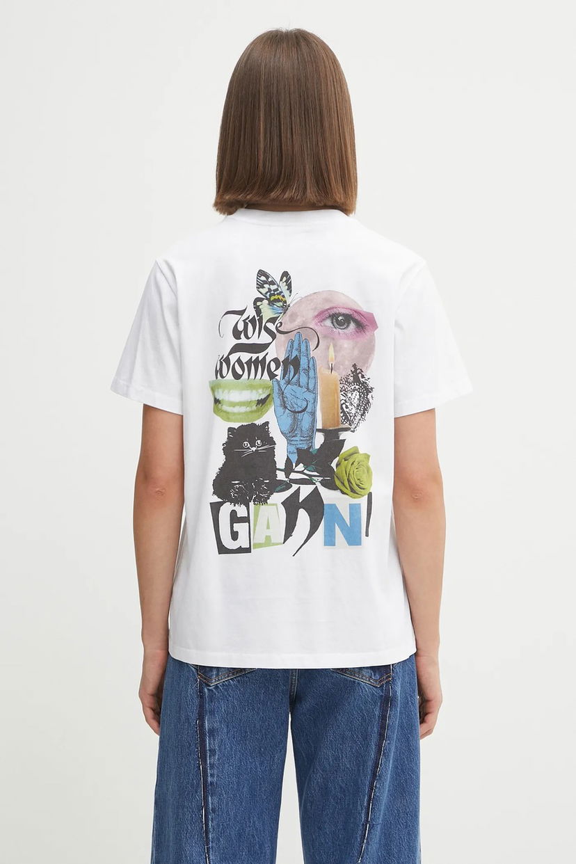 T-shirt GANNI GANNI Basic Jersey Collage Relaxed T-Shirt Hvid | T4157