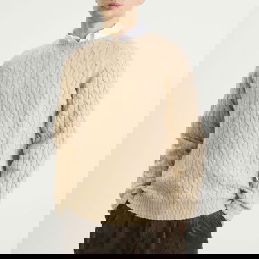 Sweater BEAMS Beams Plus Cable Knit Crew Neck Jumper Beige | 3815-0198-048-20, 5