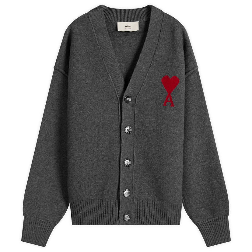Sweater AMI Men's Felted Merino Wool Knit ADC Cardigan, Size Large Grå | H25UKC367-018-084H25