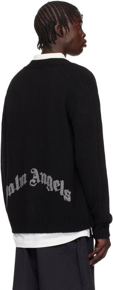 Sweater Palm Angels Curved Logo Black Cardigan Sort | PMHB035S25KNI0011008, 2