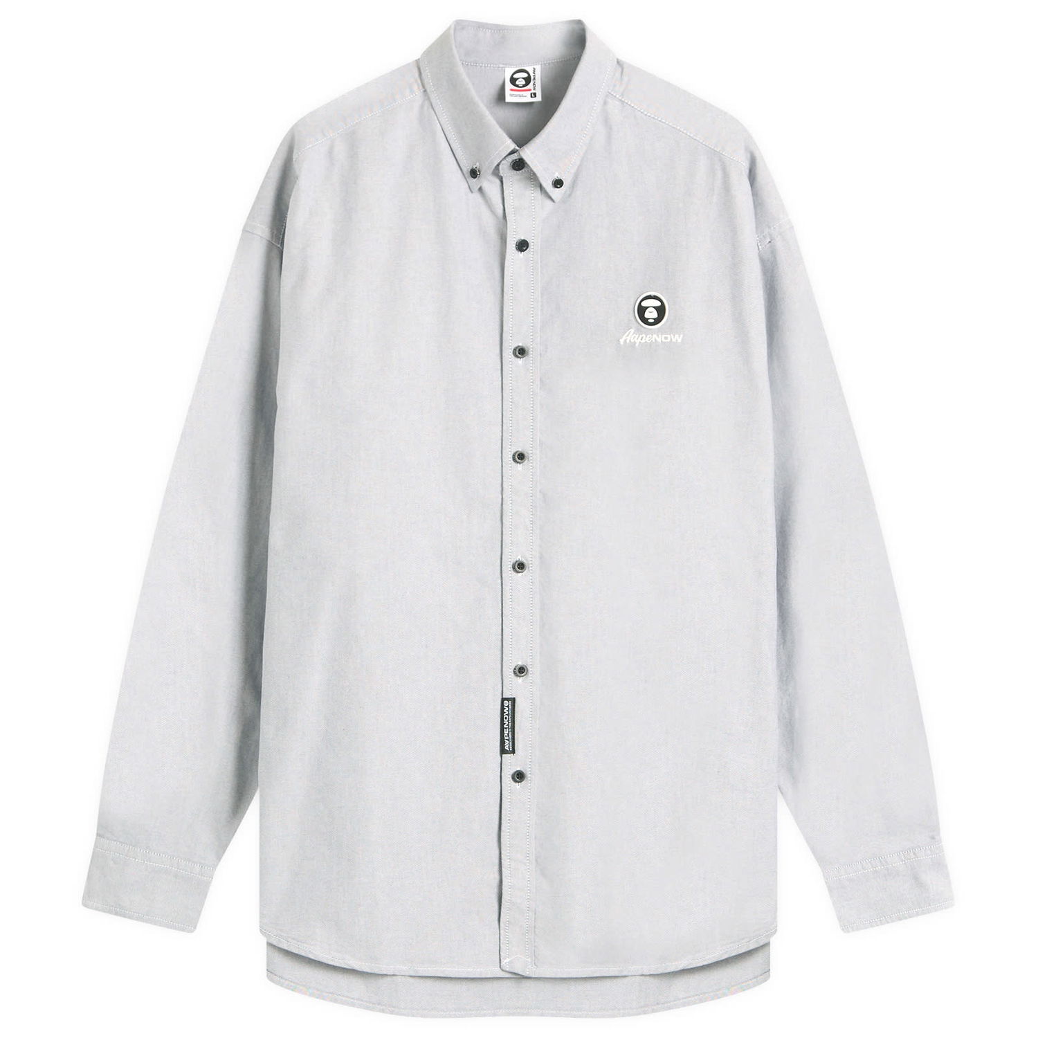 Skjorte AAPE by A Bathing Ape AAPE Now Solid Oxford Shirt, Size Large Grå | AAPSTM8512XX-BLK, 0
