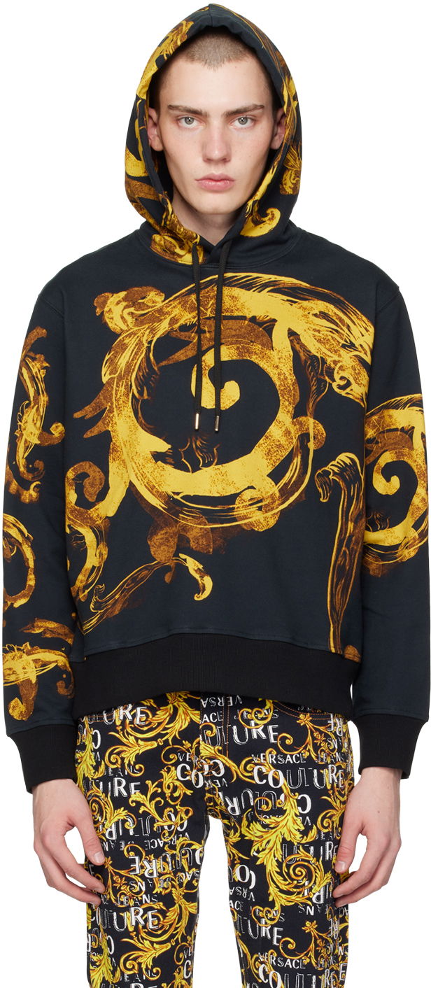Sweatshirt Versace Jeans Couture Black Watercolor Couture Hoodie Sort | E76GAI3HW_EFS131