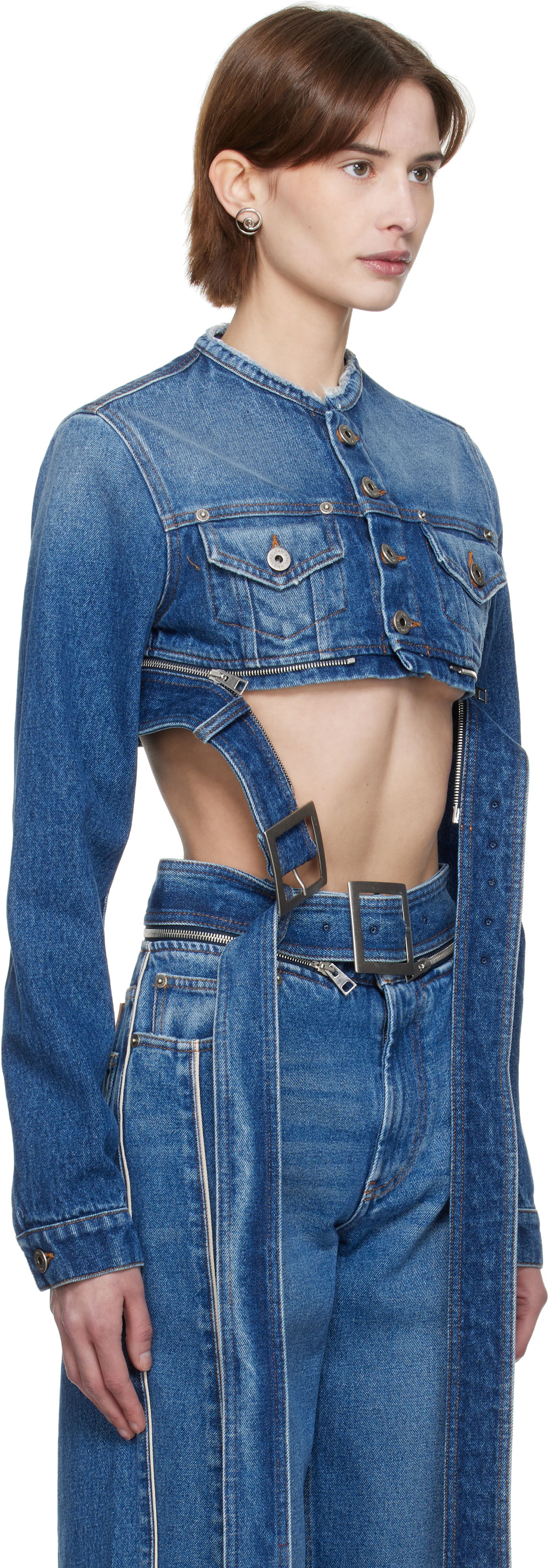 Vest Jean Paul Gaultier Jean Paul Gaultier 'The Belted' Cropped Denim Jacket Blå | 25/33-F-VE088-D013-57, 1